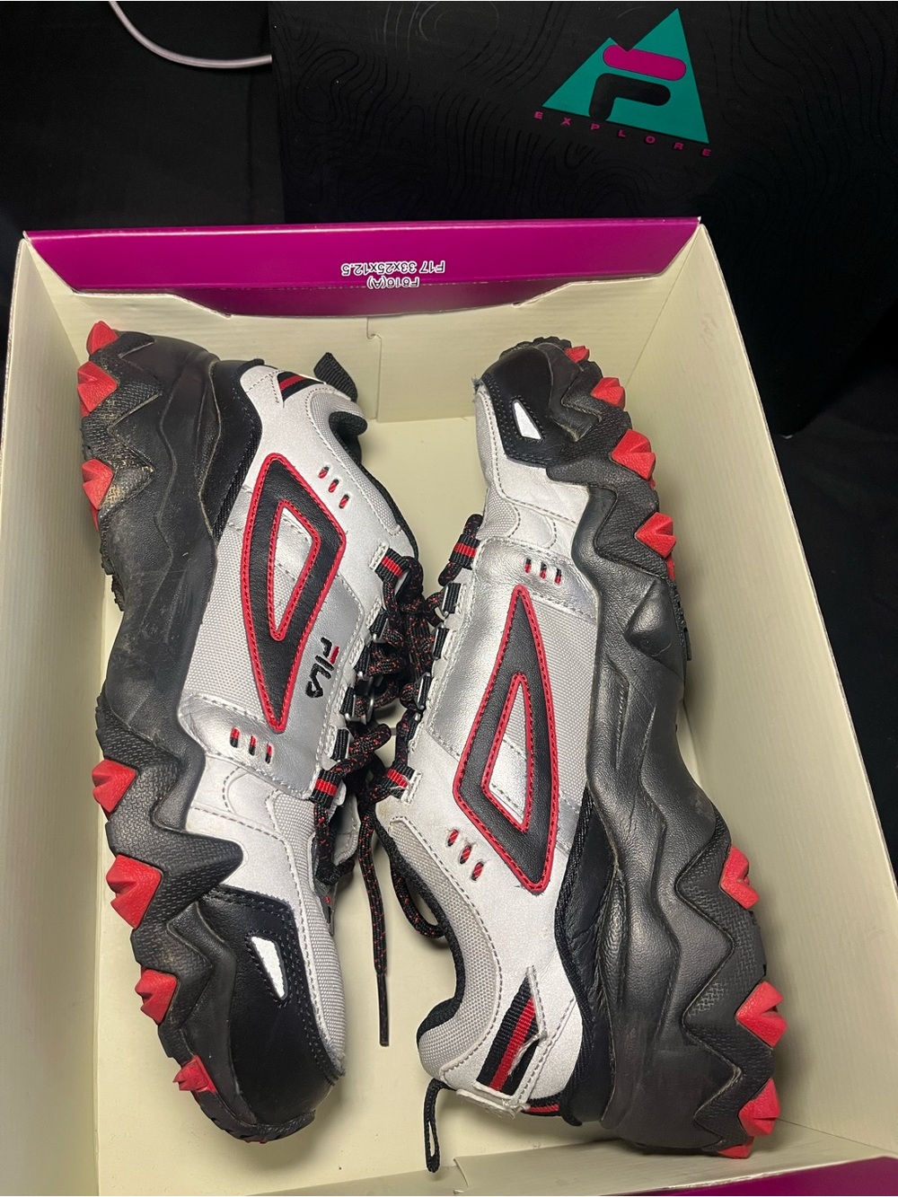 Fila Kids Silver, Black & Red Trail Sneakers
